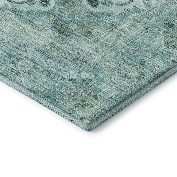 Mayfield Premium Machine Washable Abstract AMF2164 Teal 2 ft. x 7 ft. Runner Rug