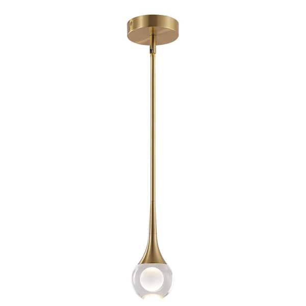8-Watt 1 light Gold Chrome Integrated LED Teardrop Pendant Light with Crystal Shade