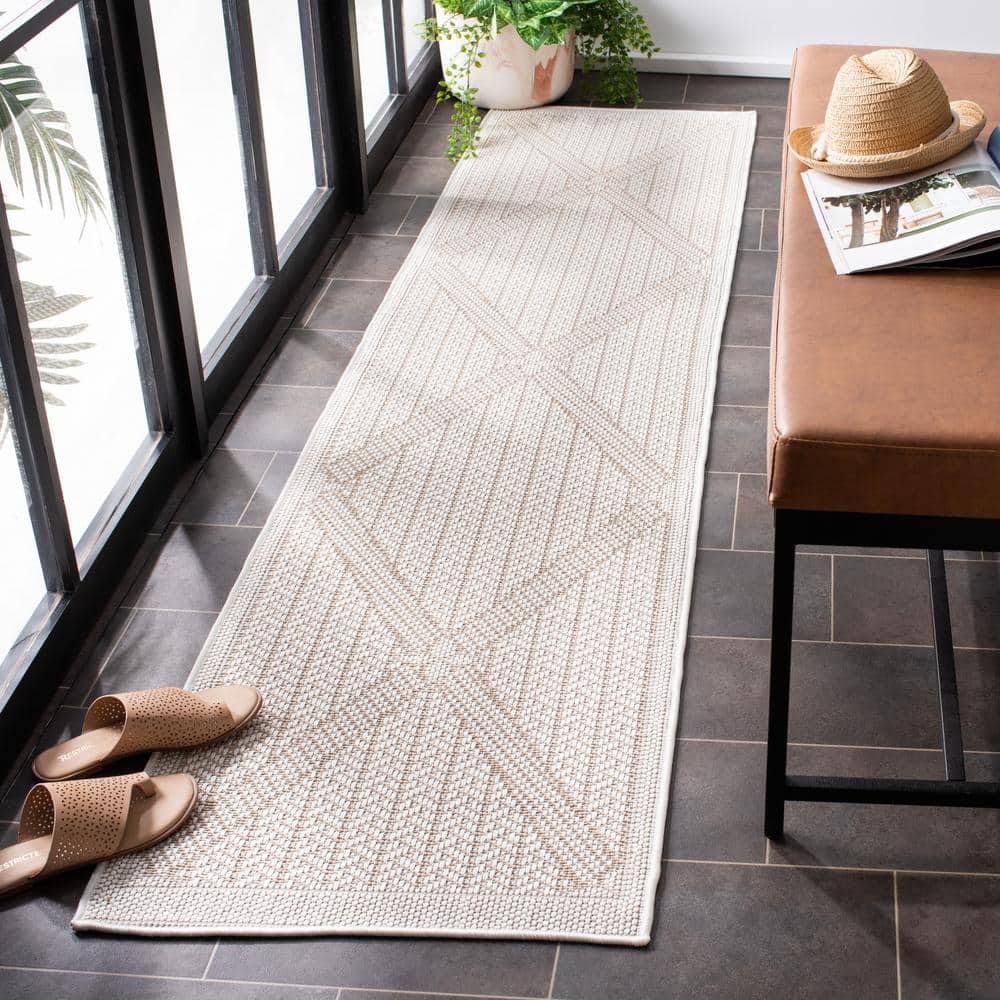 Bermuda Cream/Beige Geometric Synthetic Runner Rug, 2' x 14'