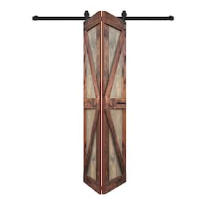 K Style 42 in. x 84 in. Brown/Walnut Finished Solid Wood Bi-Fold Barn Door with Hardware Kit -Assembly Needed