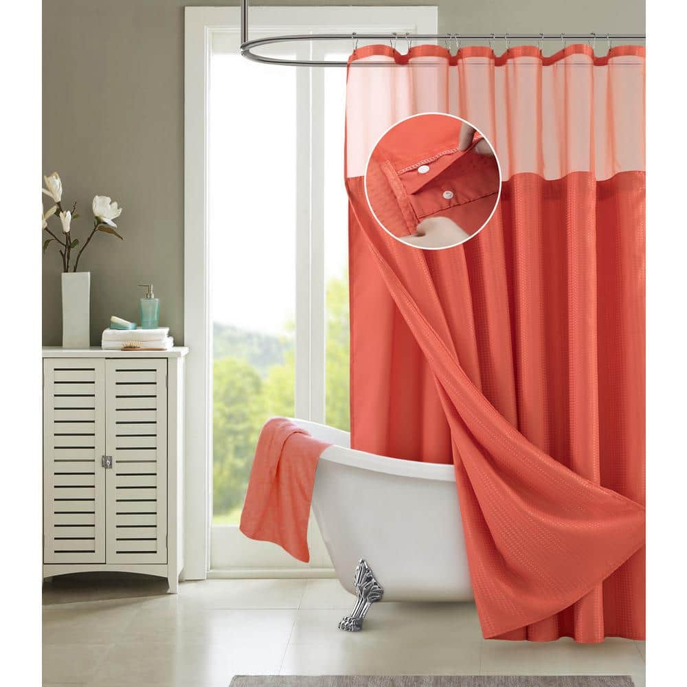 Dainty Home Hotel Complete 72 In Coral Textured Waffle Shower Curtain With Detachable Liner Cscdlco The Home Depot