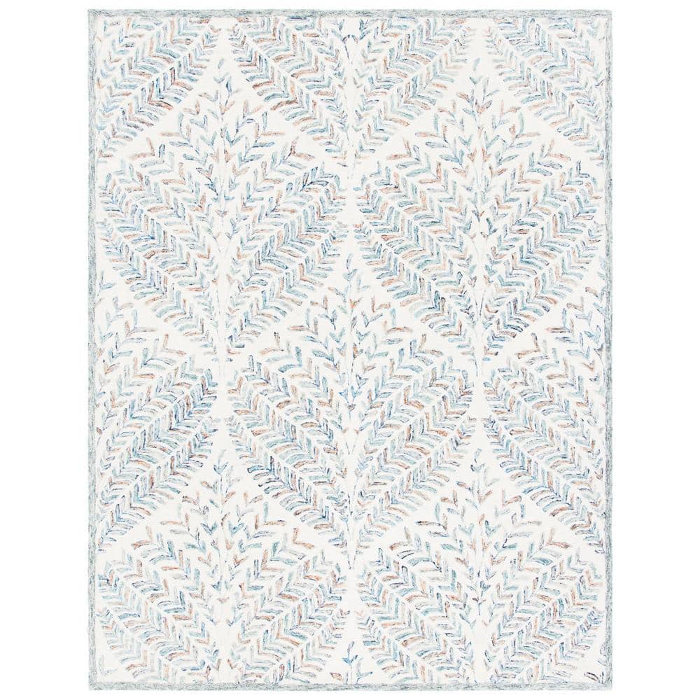 Ivory and Blue Hand-Tufted Wool Rectangular Area Rug, 10' x 14'