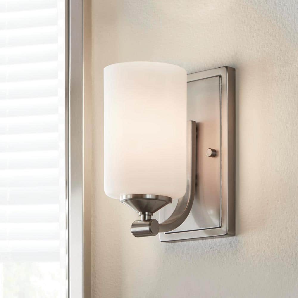 Darlington 4.5 in. 1-Light Brushed Nickel Transitional Wall Sconce with Frosted Opal Glass Shade price history on PriceWatchPro