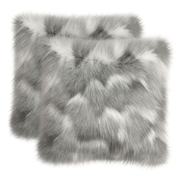 Unbranded Vera Contemporary Gray 18 in. x 18 in. Plush Shag Decorative Throw Pillow (2-Piece Set)