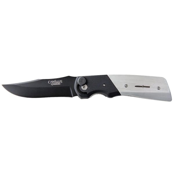 Camillus Cuda Bolt 3.75 in. Carbonitride Titanium Drop Point Straight Edge Folding Knife with Lightweight Black/Silver G10 Handle
