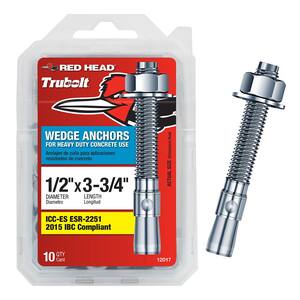 1/2 in. x 3-3/4 in. Zinc-Plated Steel Hex-Nut-Head Wedge Anchors (10-Pack)
