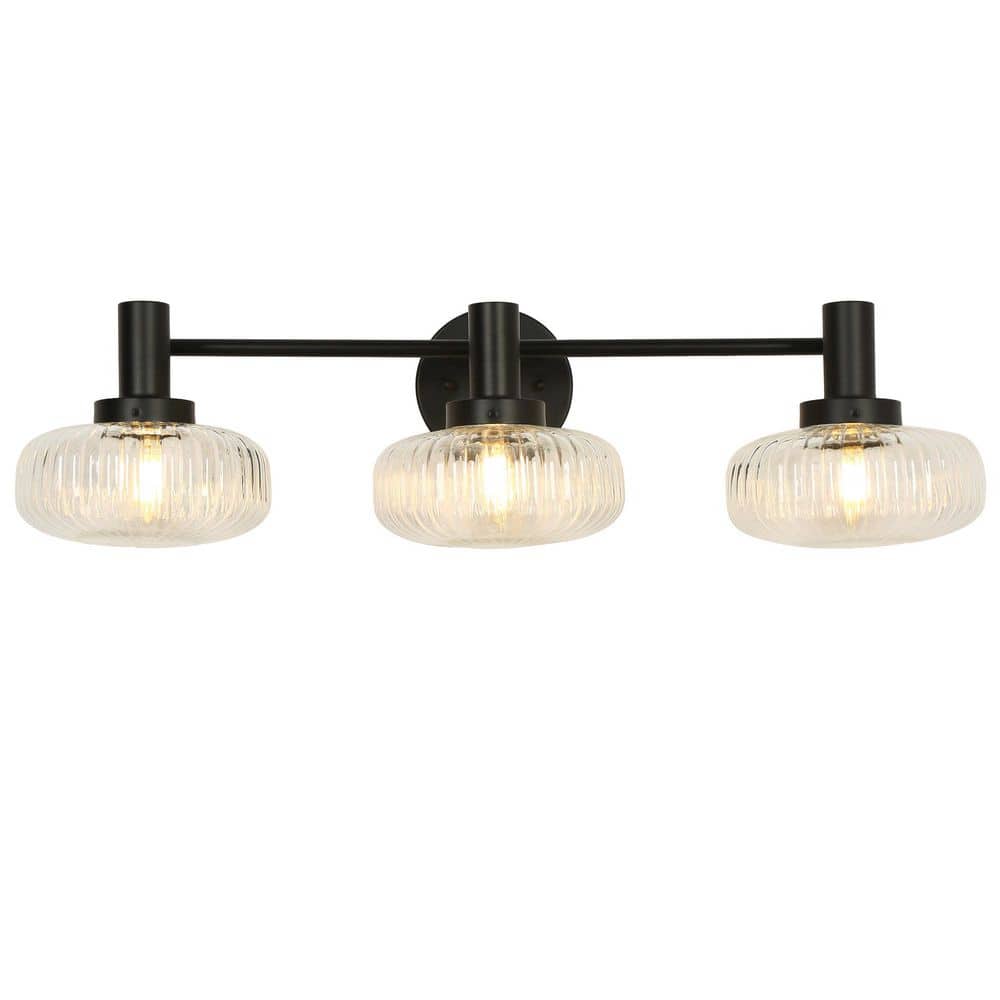 27 in. 3-Light Modern Black Bathroom Vanity Light with Pumpkin Clear Glass Shades, Farmhouse Powder Room Wall Sconce price history on PriceWatchPro