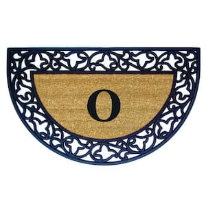 A1 Home Collections A1hc Stylish Leaf Border Black 23 in. x 38 in. Rubber and Coir Large Outdoor Durable Monogrammed G Door Mat