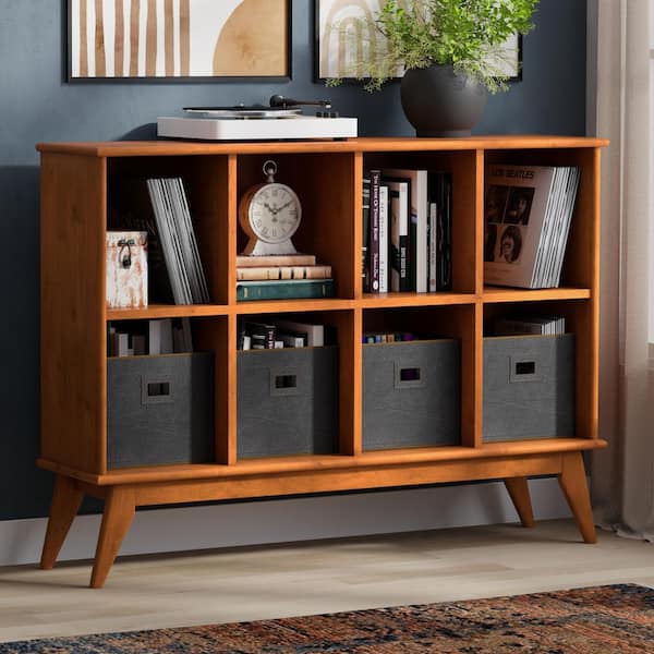 Simpli Home Draper 57 in. Teak Brown Wide Rectangle Mid Century