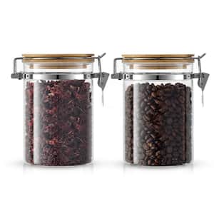 JoyFul 2-Piece 27 oz. Glass Food Storage Jars with Airtight Bamboo Clamp Lids