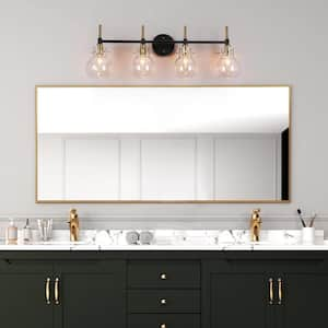 30 in. 4-Light Black Industrial Bathroom Vanity Light, Globe Clear Glass LED Bath Lighting, Modern Indoor Wall Sconce