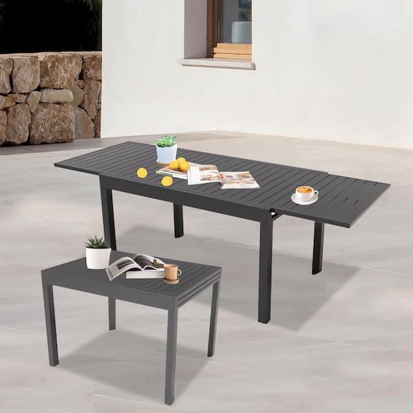 Unbranded Dark Brown Aluminum Patio Extendable Dining Table 35 in.- 71 in. for 4-6 Person