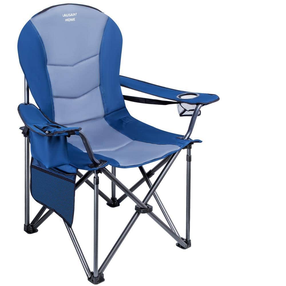 Portable Blue and Grey Metal Outdoor Padded Lawn Chair with