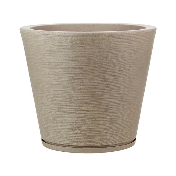 FLORIDIS Genebra Small Beige Stone Effect Plastic Resin Indoor and Outdoor Planter Bowl