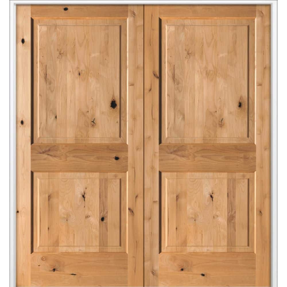 72 in. x 80 in. Rustic Knotty Alder 2-Panel Universal Solid Core BEHR Cedar Stain Wood Double Prehung Interior Door price history on PriceWatchPro