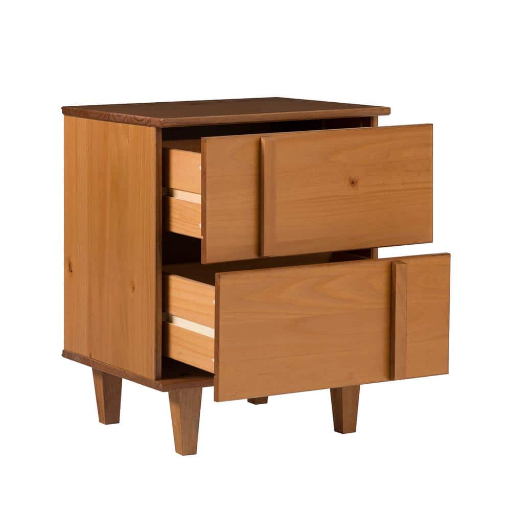 Caramel Solid Wood 2-Drawer Mid-Century Modern Nightstand