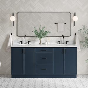 Kelly 73 in. W x 22 in. D x 36 in. H Freestanding Bath Vanity in Midnight Blue with Italian Carrara Marble Vanity Top