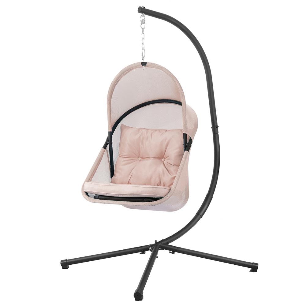 Barton Beige Indoor and Outdoor Basket Hanging Chair Egg Cushion with Canopy Leisure Seat