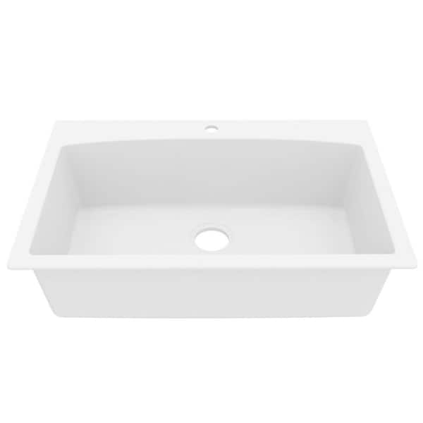 Drop-In Quartz/Granite Composite 33 in. 1-Hole Single Bowl Kitchen Sink in White
