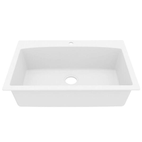 Drop-In Quartz/Granite Composite 33 in. 1-Hole Single Bowl Kitchen Sink in White