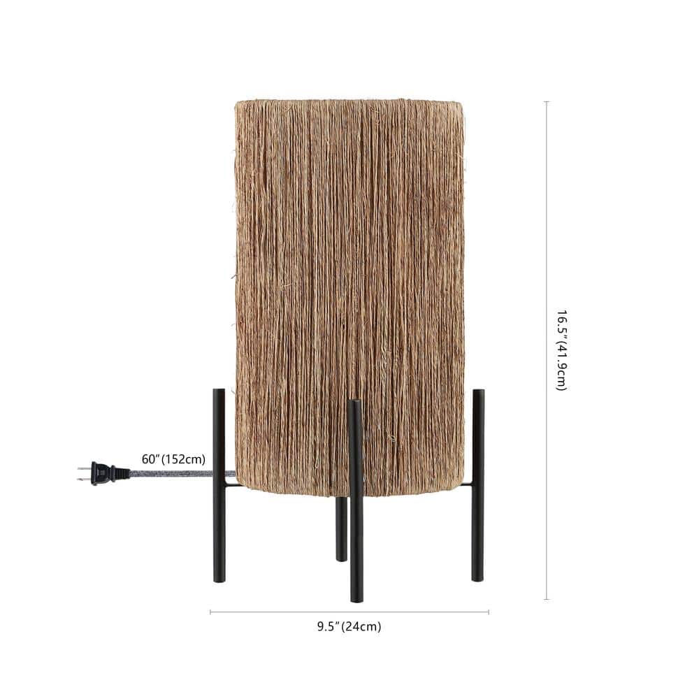 Kai 16.5" Black Metal Frame Rattan LED Table Lamp