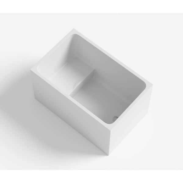 43 in. x 28 in. Acrylic Flat Bottom Soaking Bathtub with Seat and Pop-Up Drain in White