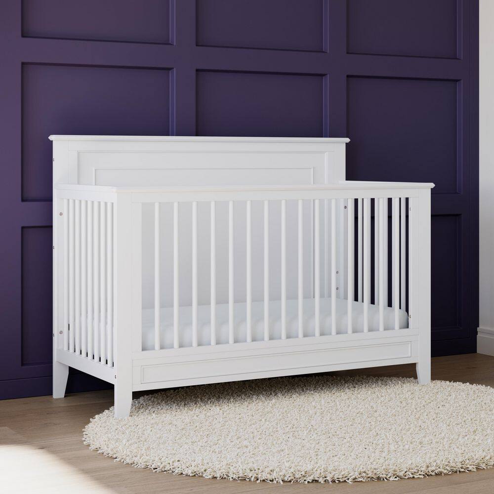 White 5-in-1 Convertible Crib with Mattress Protector