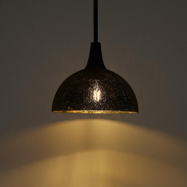 Zevni 9.8 in. 1-Light Vintage Black and Gold Island Pendant Light