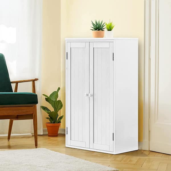 Modern White Wall Storage Cabinet with Double Doors and Adjustable