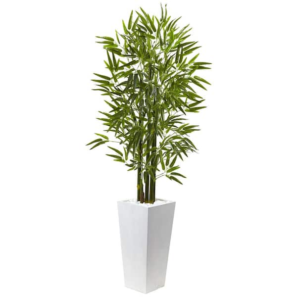 Nearly Natural Artificial Bamboo Tree with White Planter UV Resistant (Indoor/Outdoor)