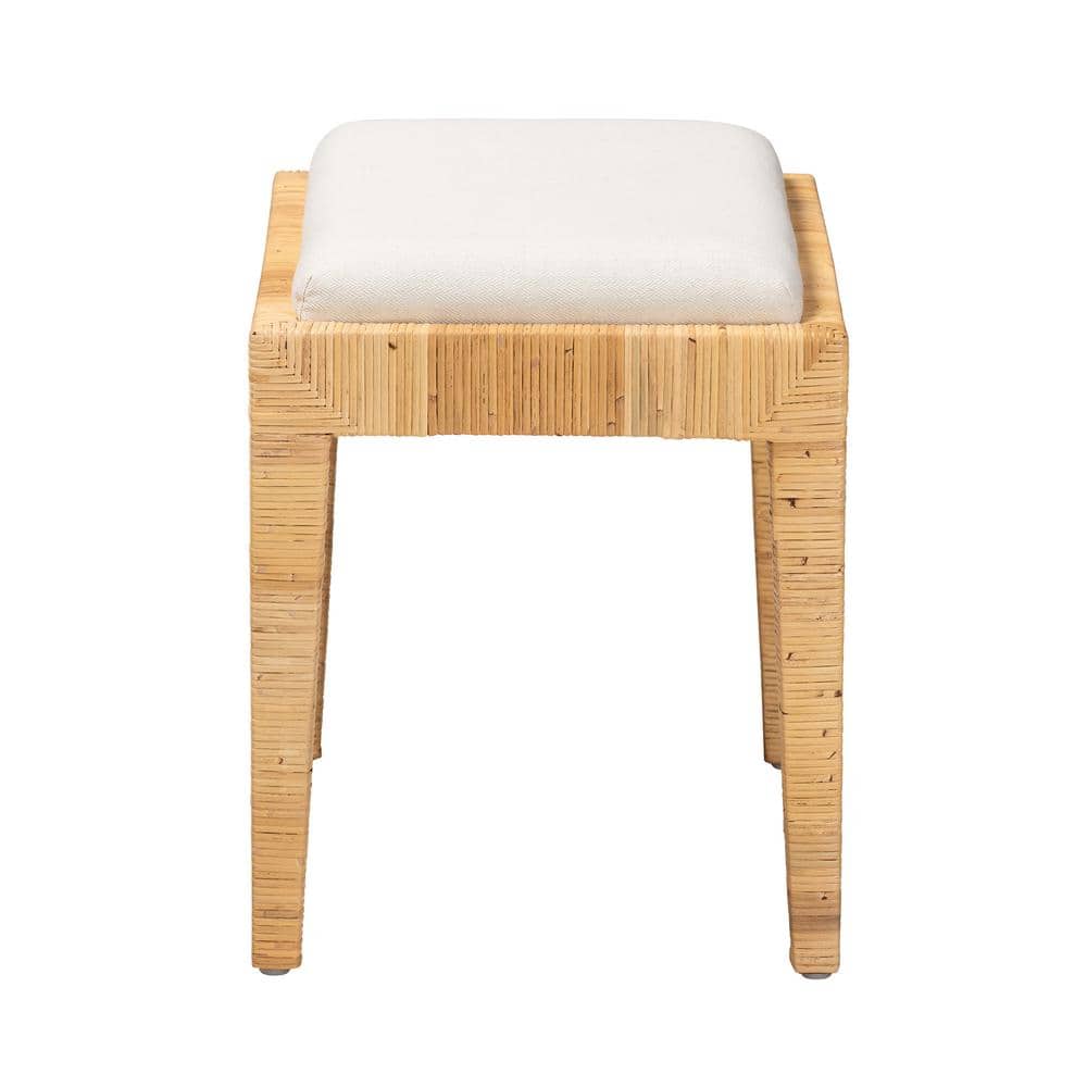 Sofia Natural Brown Rattan and Mahogany Wood Ottoman