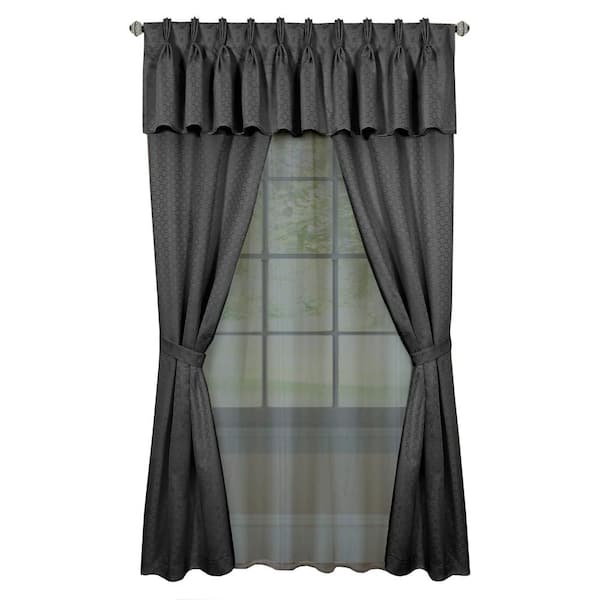 ACHIM Claire 6 Piece 55 in. W x 84 in. L Polyester Light Filtering Window Curtain Set in Charcoal