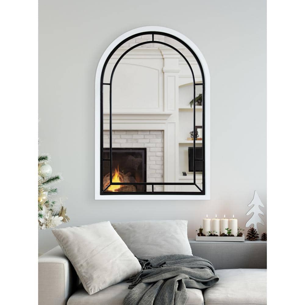 Vintage Farmhouse 24x36 White Arched Wooden Frame Mirror