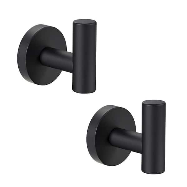 Wall Mounted J-Hook Robe/Towel Hook Towel Hook in Stainless Steel Matte Black (2-Piece)