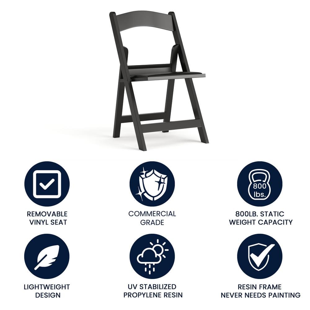 Black Resin Folding Chair with Cushions, 1000 lb Capacity