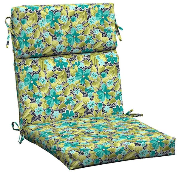 Hampton Bay 21 x 20 Outdoor Dining Chair Cushion in Standard Blue Green Floral