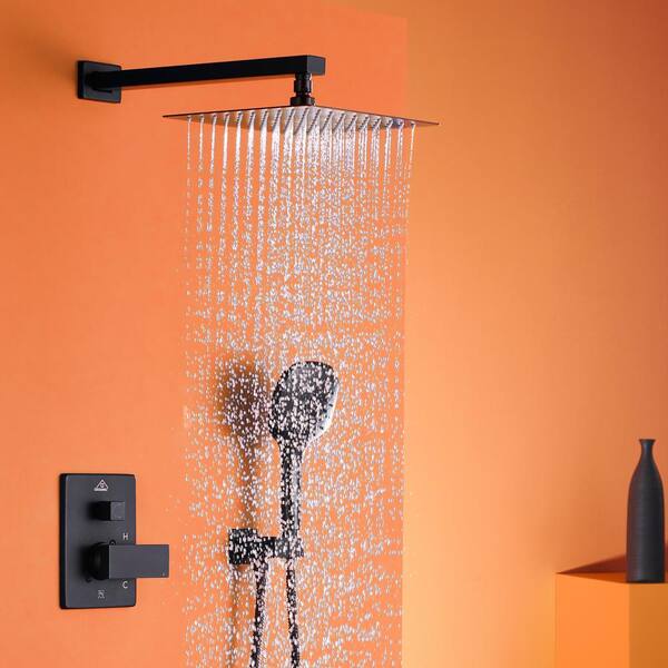CASAINC Luxury 3-Spray Patterns with 2.5 GPM 12 in. Wall Mount Dual Shower Heads in Matte Black