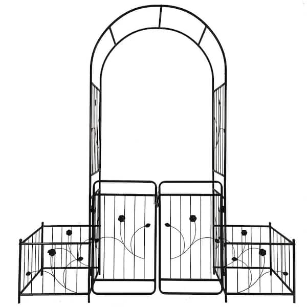 COOLSHARK 86 .6 in. H x 79.5 in. W Outdoor Metal Garden Trellises Climbing Plants Support Garden Arbor, Rose Arch with Gate