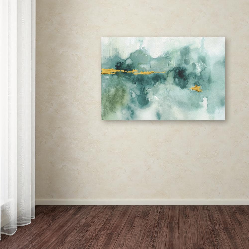 Large Blue and Green Abstract Canvas Art with Gold Streak