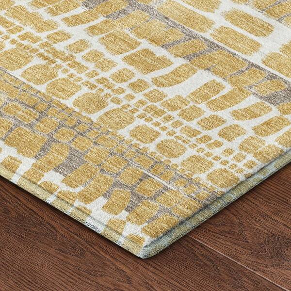 Mayfield Premium Machine Washable Abstract AMF2540 Gold 3 ft. x 5 ft. Area Rug