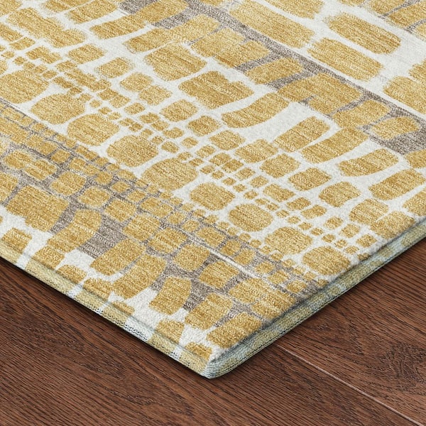 Mayfield Premium Machine Washable Abstract AMF2540 Gold 5 ft. x 7 ft. 6 in. Area Rug