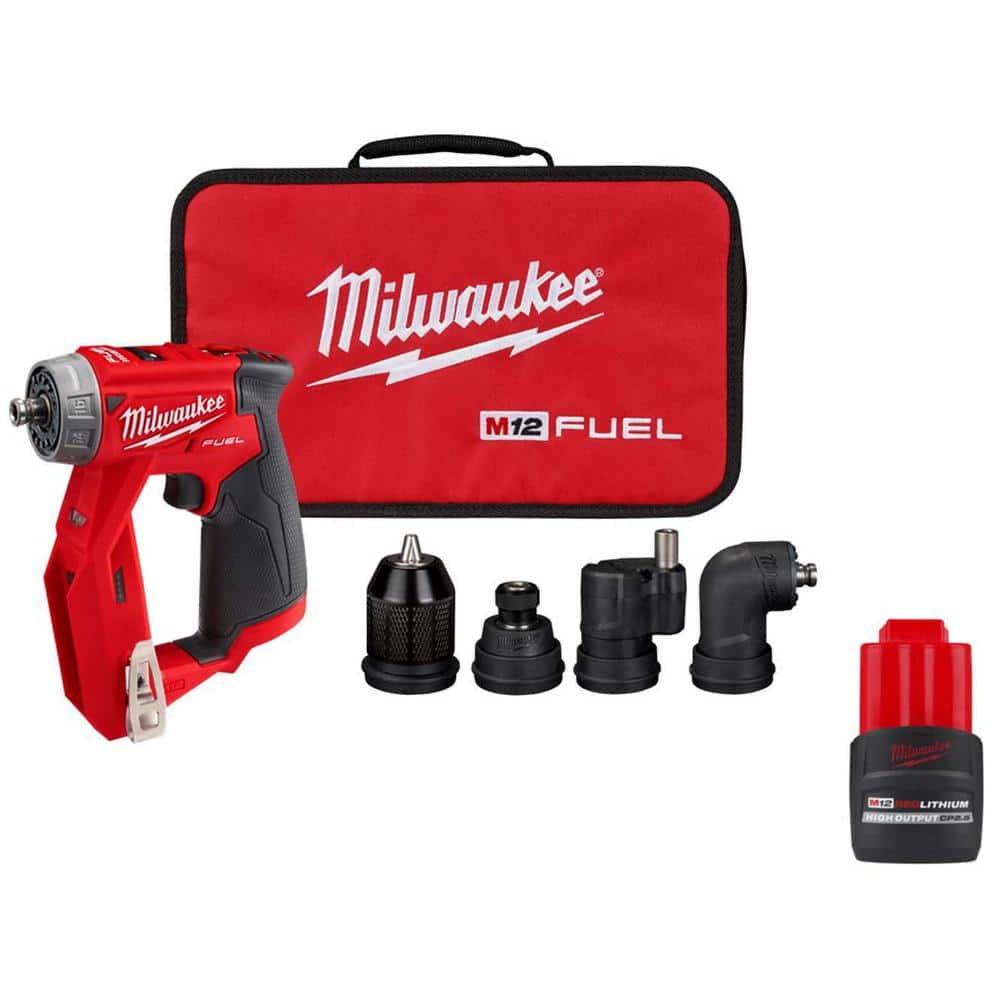 Milwaukee M12 FUEL 12V Li-Ion Brushless Cordless 4-in-1 Installation 3/8 in. Drill Driver with High Output 2.5 Ah Battery Pack