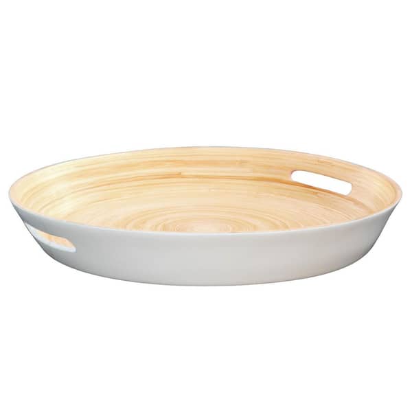 Lexa 16.5 in. W x 3.5 in. H x 16.5 in. D Round White Bamboo Serving Tray with Handles