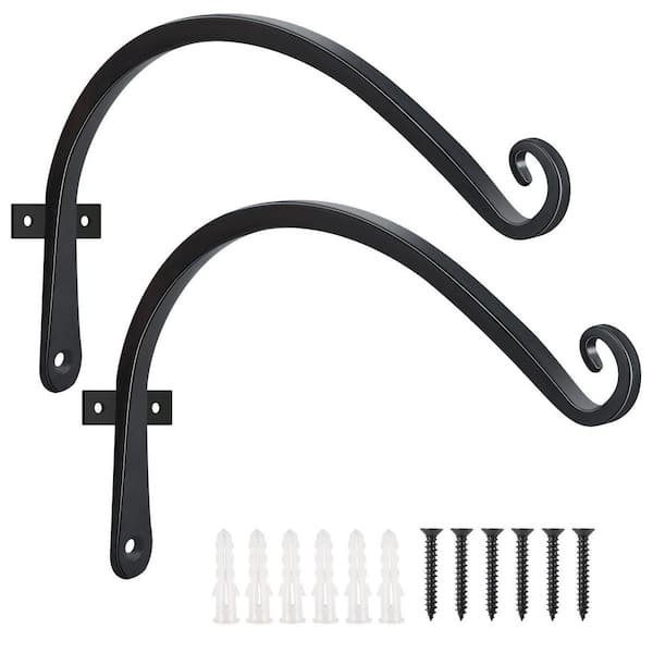 12 in. Metal Hanging Plant Bracket Hooks for Outdoor Hanging Bird Feeders, Wind Chimes, Plant Baskets, Black (2-Pack)