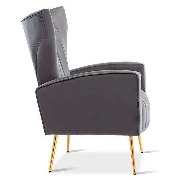 Gray Metal Frame Modern Gold Leg Arm Accent Chair With Velvet