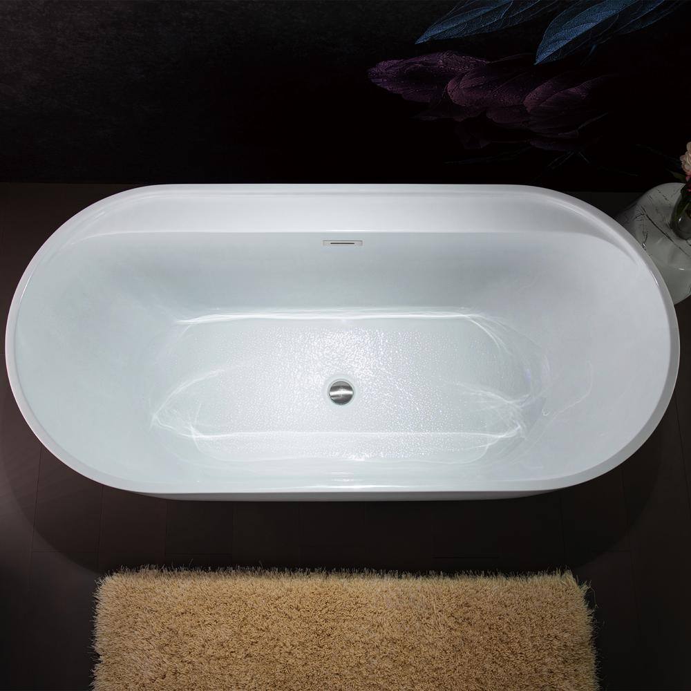 67'' White Acrylic Freestanding Soaking Bathtub with Chrome Drain