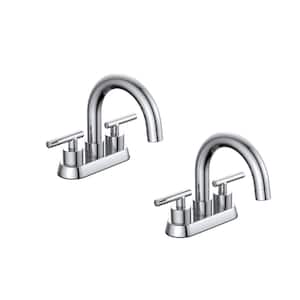 Cartway 4 in. Centerset 2-Handle High-Arc Bathroom Faucet and 2-Piece Extra Hose in Chrome (2-Pack)
