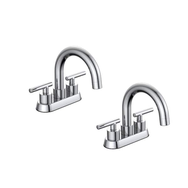 PRIVATE BRAND UNBRANDED Cartway 4 in. Centerset 2-Handle High-Arc Bathroom Faucet and 2-Piece Extra Hose in Chrome (2-Pack)