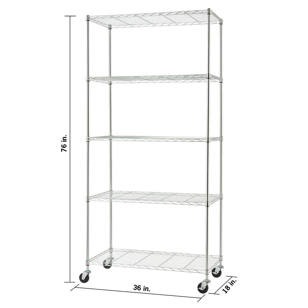 EcoStorage Chrome 5-Tier Adjustable Utility Wire Shelving with Wheels
