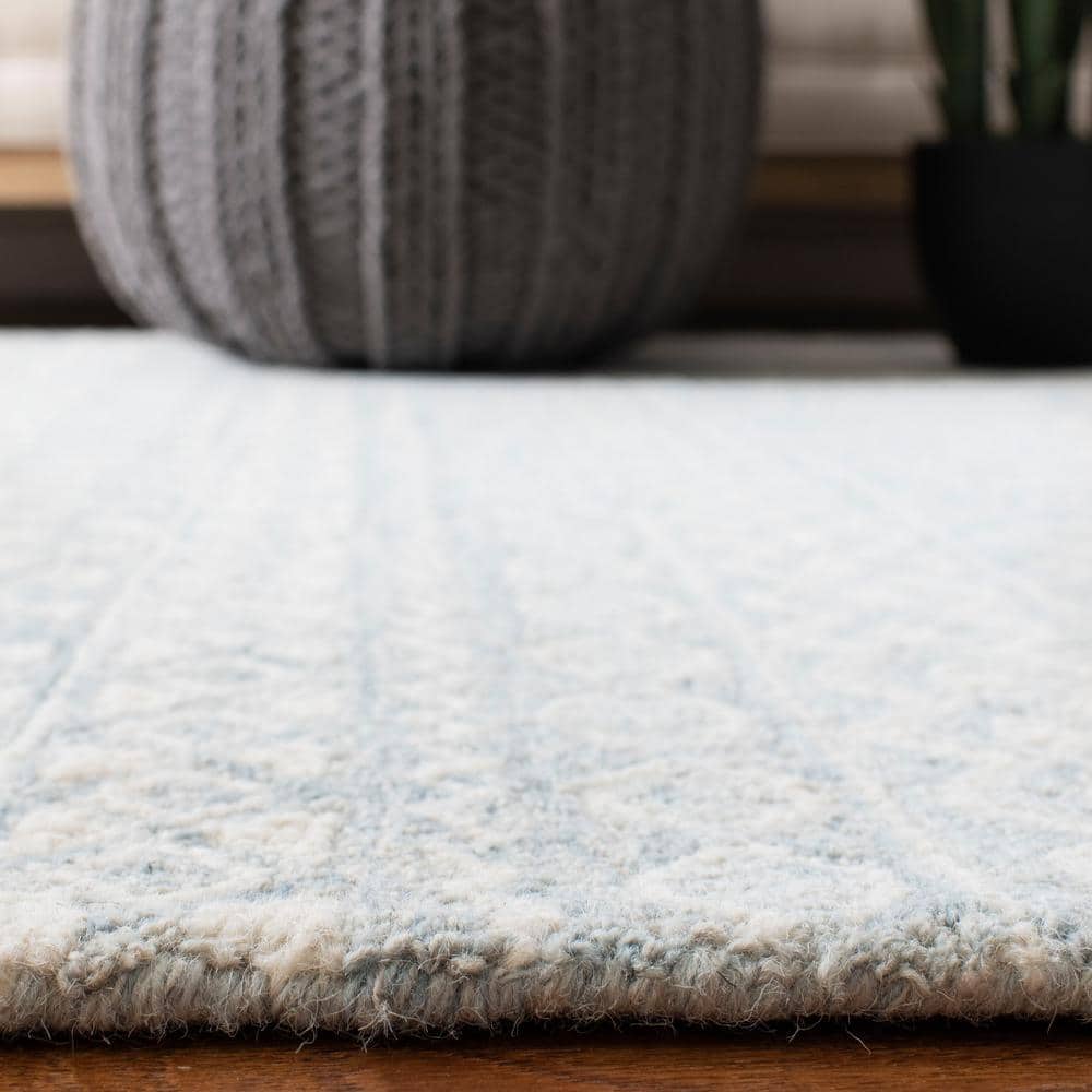 Aqua and Ivory Hand-Tufted Wool Area Rug 9' x 12'